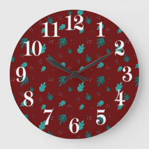 Grande Horloge Ronde À feuillage persistant Tree Feuilles & Red Holly B