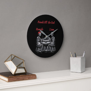 Grande Horloge Ronde À la bonne vôtre des meilleurs amis squelettes