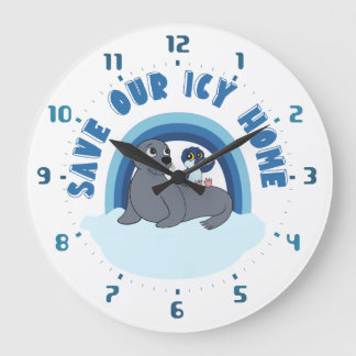 Grande Horloge Ronde A seal and a penguin "Save Our Icy World" cartoon