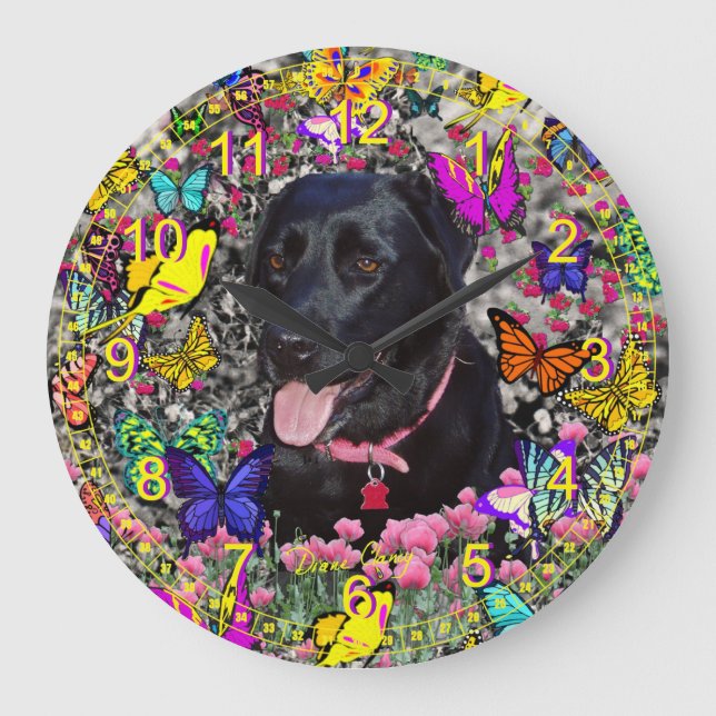 Grande Horloge Ronde Abby in Butterflies - Black Lab Retriever (Recto)