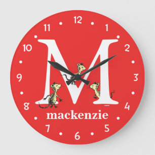 Grande Horloge Ronde ABC du Dr Seuss : Lettre M - Blanc   Ajouter Votre