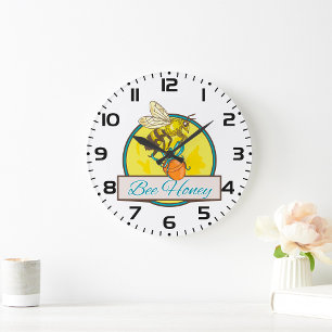 Grande Horloge Ronde Abeille avec Miel Jar apiculteur Vintage