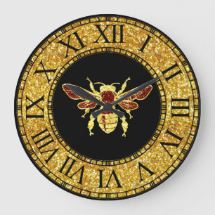 Grande Horloge Ronde Abeille de miel en l'or et rouge