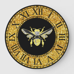 Grande Horloge Ronde Abeille de miel en or et argent