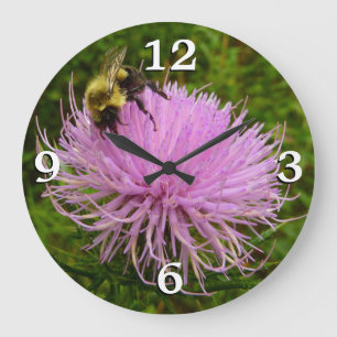 Grande Horloge Ronde Abeille sur fleur de chardon Nature