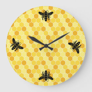 Grande Horloge Ronde Abeille toujours ma damassé de ruche d'abeille de
