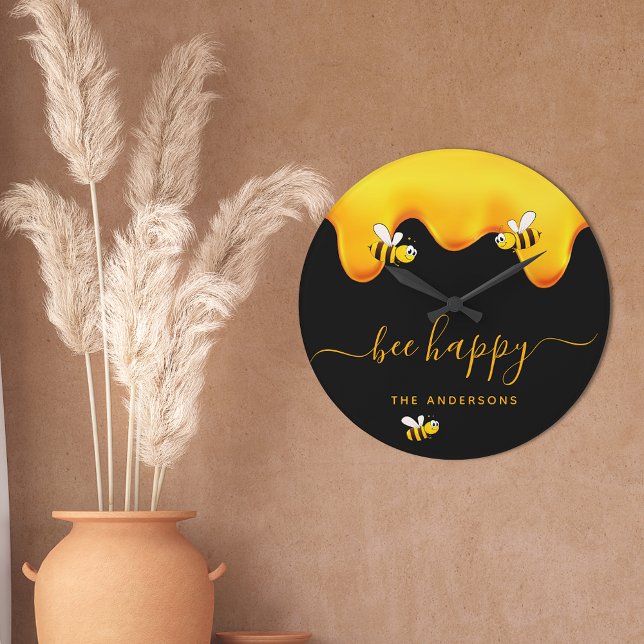 Grande Horloge Ronde Abeilles noires joyeux bosse abeilles doux miel mo (Créateur téléchargé)