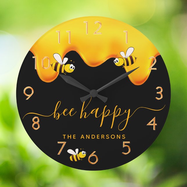 Grande Horloge Ronde Abeilles noires joyeux miel doux (Créateur téléchargé)