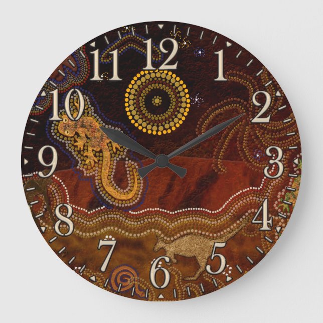 Grande Horloge Ronde Aborigène australien Dreamtime et animaux (Recto)