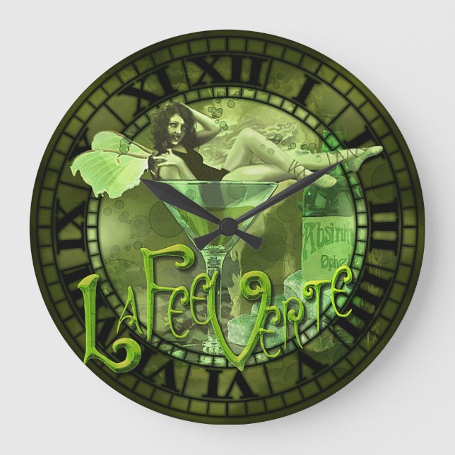 Grande Horloge Ronde Absinthe Girl In Glass Collage (Recto)