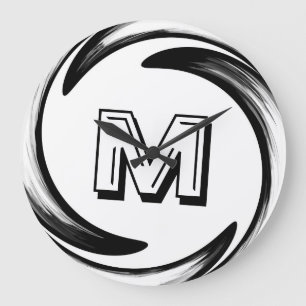Grande Horloge Ronde Abstract Black Swirl Monogram #2