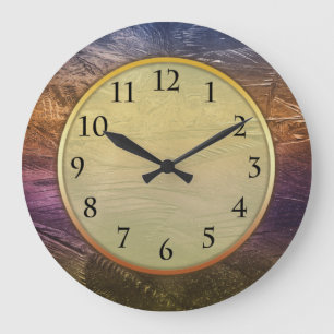Grande Horloge Ronde Abstract Brush Strokes Purple Bronze métallique
