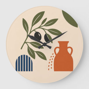 Grande Horloge Ronde Abstract Mediterranean Olive Branch Vase Clock