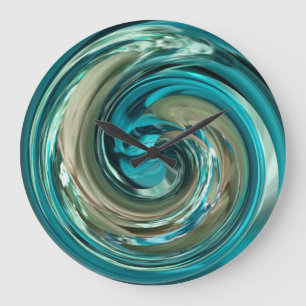 Grande Horloge Ronde Abstract teal N Gold Dolphin Swirl Clock