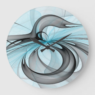 Grande Horloge Ronde Abstrait Anthracite Gris Bleu Moderne Fractage Art