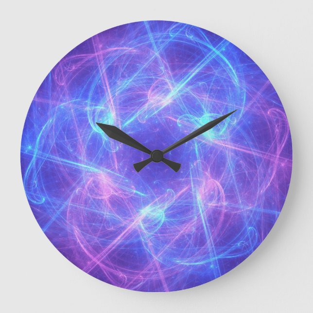 Grande Horloge Ronde Abstrait bleu et rose Tourbillonnant fractal (Recto)