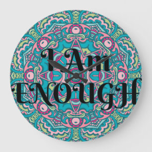 Grande Horloge Ronde Abstrait Boho Mandala Je Suis Assez Affirmation