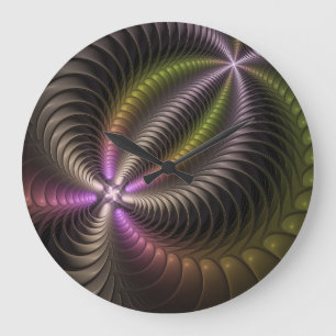 Grande Horloge Ronde Abstrait brillant Trippy coloré 3D Fractal Art