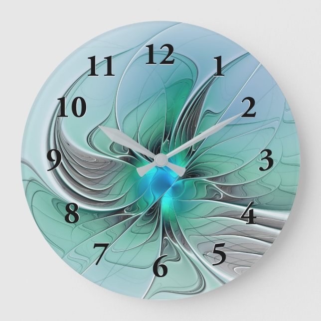 Grande Horloge Ronde Abstrait De Bleu, Art Fractal Moderne (Recto)