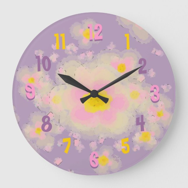 Grande Horloge Ronde Abstrait floral (rose/violet) (Recto)