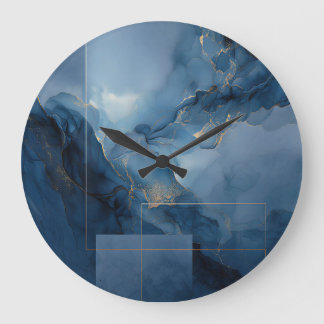 Grande Horloge Ronde Abstrait géométrique bleu sarcelle brume encadré