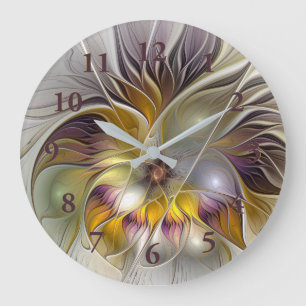 Grande Horloge Ronde Abstrait Imaginaire coloré Fleur moderne Fractal