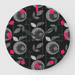 Grande Horloge Ronde Abstrait moderne pomme fruit feuilles géométrique 