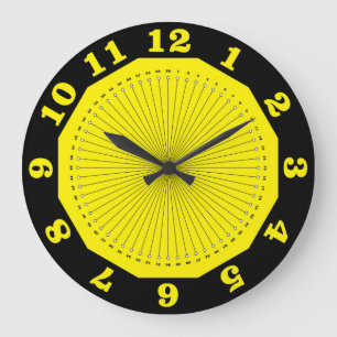 Grande Horloge Ronde abstrait noir jaune