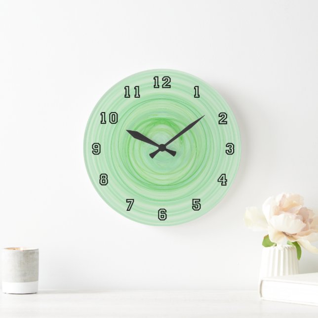 Grande Horloge Ronde Abstrait Ombre vert Spirales contemporaines (Maison)
