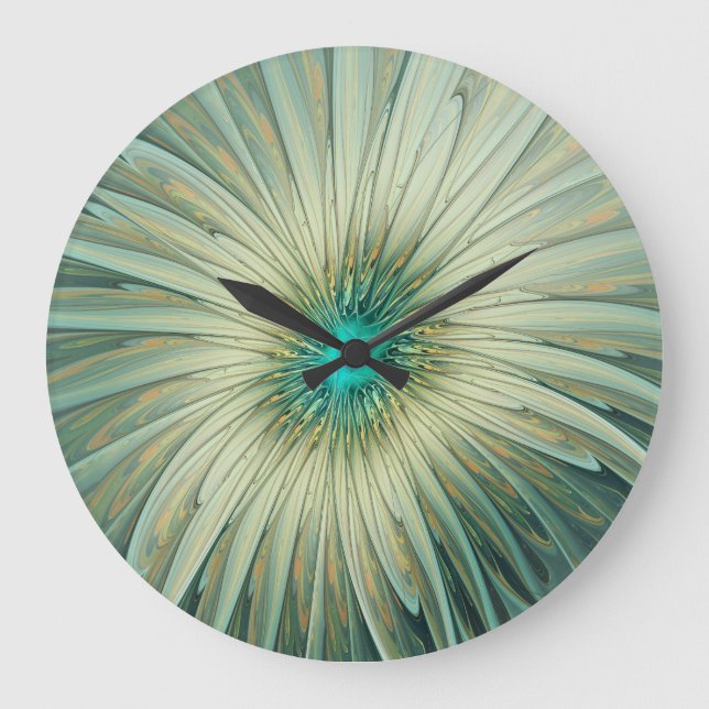 Grande Horloge Ronde Abstrait Sage Green Imaginaire Fleur Fractal Art (Recto)