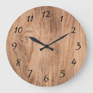 Grande Horloge Ronde Accent de grain de bois marron clair naturel