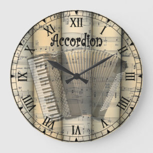 Grande Horloge Ronde Accordéon transparent ~ Musique Vintage en feuill