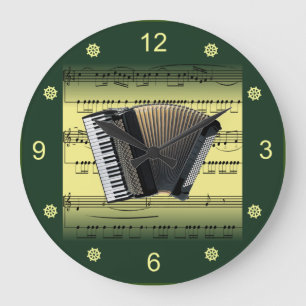 Grande Horloge Ronde Accordion~Partition laminée~Arrière - plan or/vert
