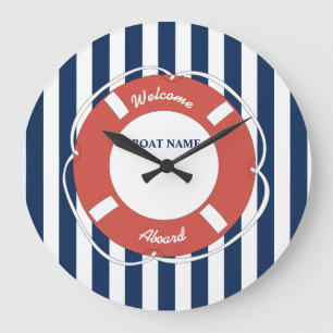 Grande Horloge Ronde Accueil Bleu Nautique À Bord Du Nom Du Bateau 