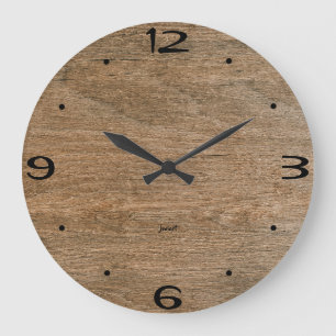 Grande Horloge Ronde Accueil Mur Chambre Chêne Grain de Bois Rustique C