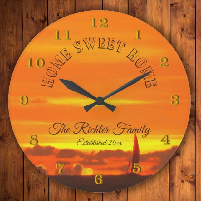 Grande Horloge Ronde Accueil Sweet Home Famille Bateau à voile Coucher  (Créateur téléchargé)