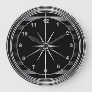 Grande Horloge Ronde Acier classique et rayures noires