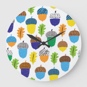 Grande Horloge Ronde Acorn Automne : Motif Vintage.