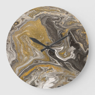 Grande Horloge Ronde Acrylique marbré, texture inspirée de la nature.