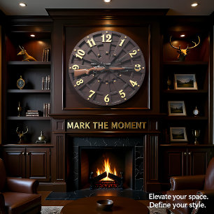 Grande Horloge Ronde Action de boulon Chic Radial Bois