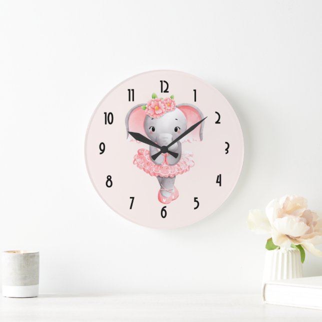 Grande Horloge Ronde Adorable Ballerina Elephant En Pointe (Maison)