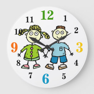 Grande Horloge Ronde Adorable Brother & Sister Kids Drawing Wall Clock