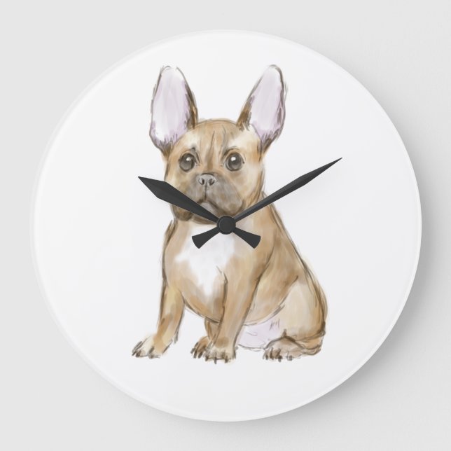 Grande Horloge Ronde Adorable chiot français bulldog (Recto)