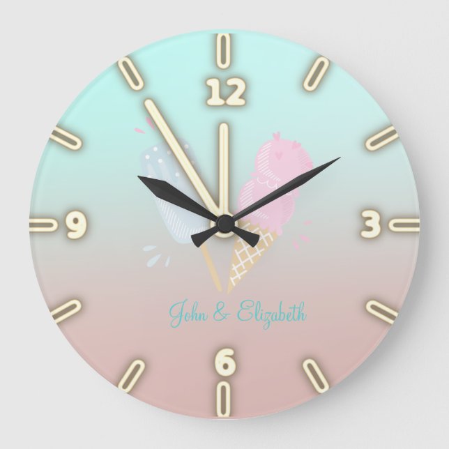 Grande Horloge Ronde Adorable Cool Ice Crème cônes, Amour (Recto)
