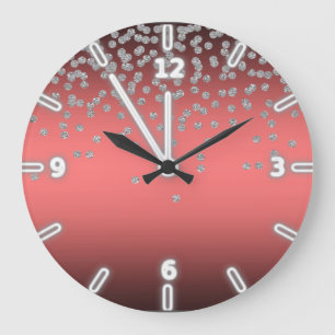 Grande Horloge Ronde Adorable Coral Red Shiny Foil