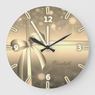 Grande Horloge Ronde Adorable Élégant Nœud en Or - Personnalisé
