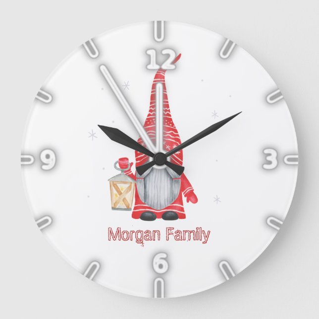 Grande Horloge Ronde Adorable Gnome Snowflakes (Recto)