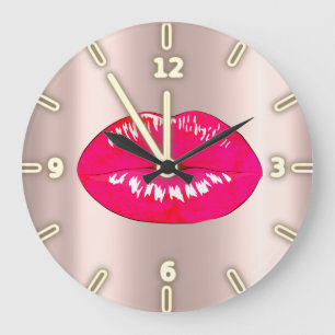 Grande Horloge Ronde Adorable lèvres en or Rose tendance Cool