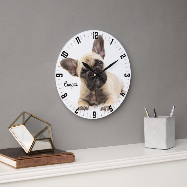 Grande Horloge Ronde Adorable photo personnalisée de chien (Bureau)