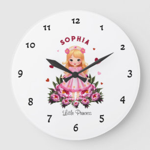 Grande Horloge Ronde Adorable princesse avec fleurs